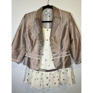 Kay Unger Skirt Suit 4 Champagne Bronze Silk Blend Polka Dot Blazer Set